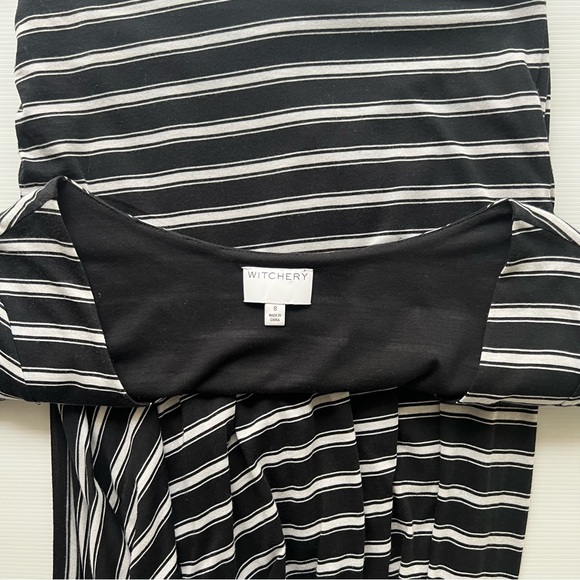 Witchery Women’s Dress Black White Striped Draped Asymmetric Half Sleeve Size 8 - Picture 10 of 13